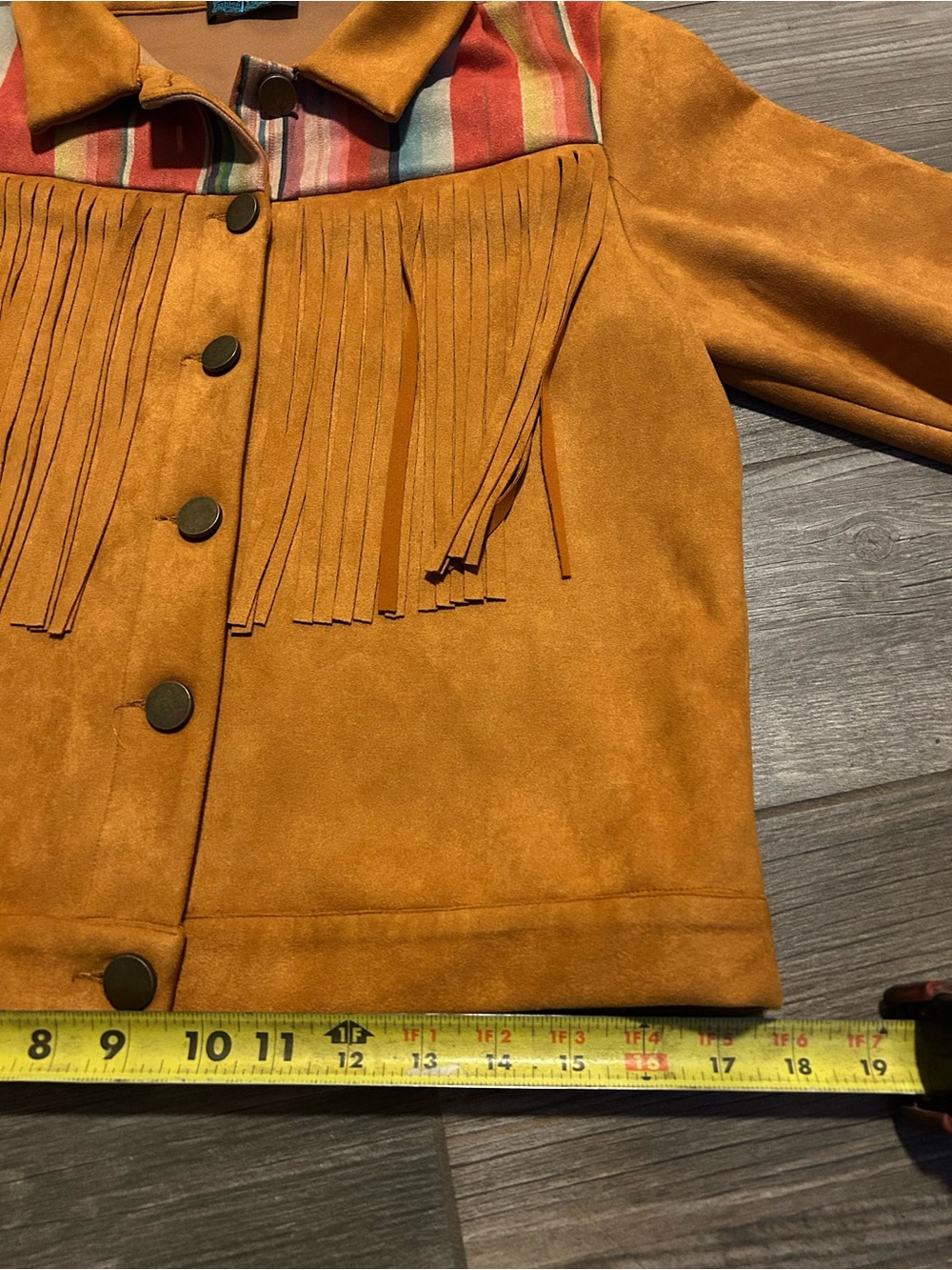Fringed Suede (Like) Western Jacket in Tan with Multicolor Yoke Fashion Express - Picture 14 of 14